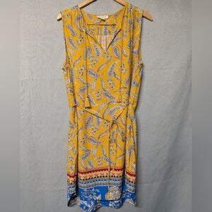 Sleeveless Yellow Paisley Print Tie-Waist Dress